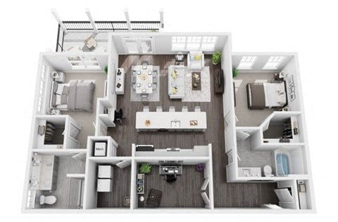Floor plan for 2 beds, 2 baths, 1342 sqft